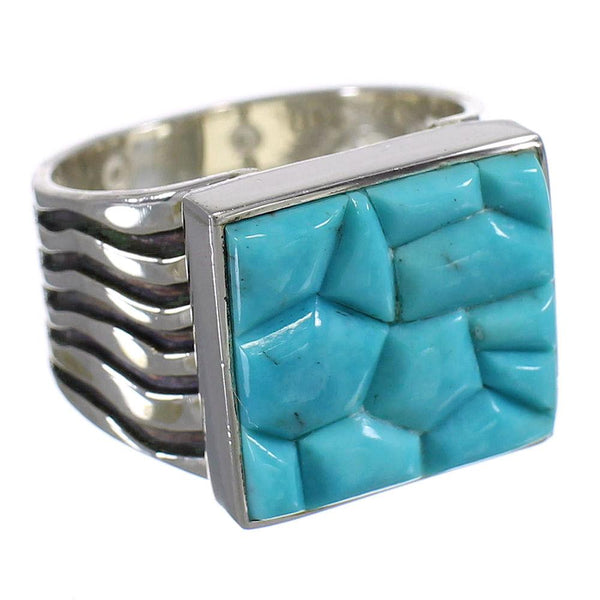 Turquoise Inlay And Sterling Silver Southwest Ring Size 4-3/4 YX68732